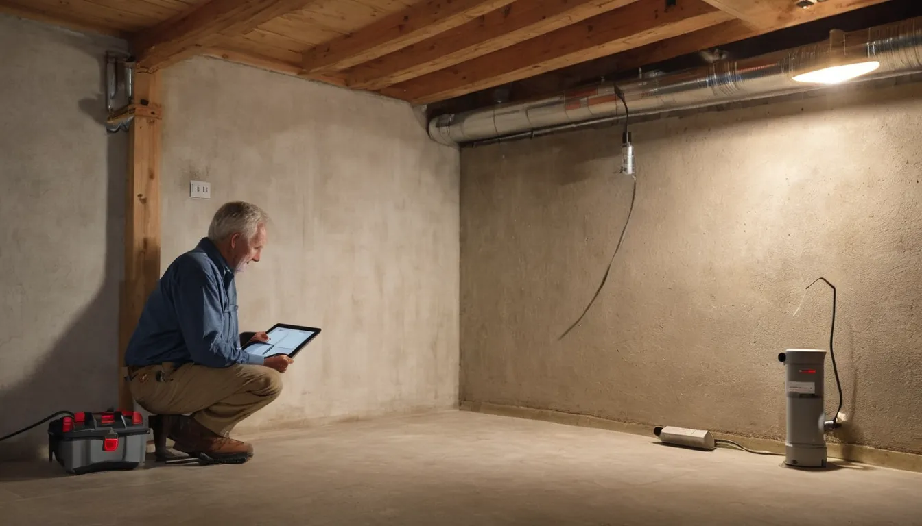 Local pest provider inspecting a basement foundation wall for termite activity in a home near Maumee